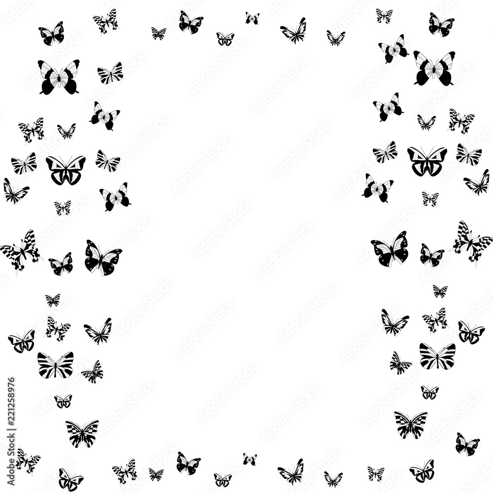 white background with a flying silhouette of butterflies