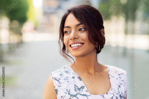 Fotografija people concept - portrait of happy smiling indian woman outdoors