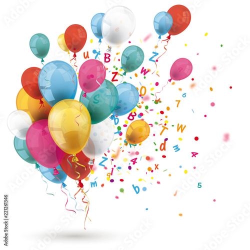 Bunte Luftballons mit Konfetti und Buchstaben