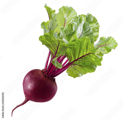 Beet root with leaves isolated on white background