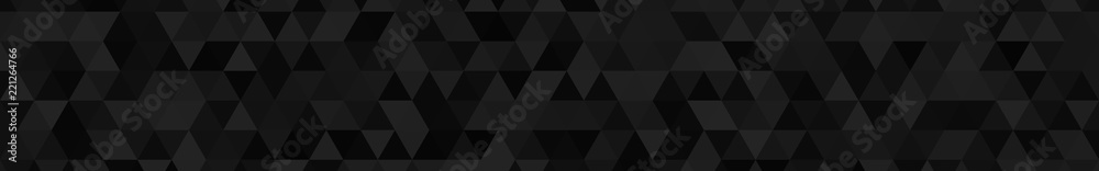 Abstract horizontal banner or background of small triangles in black colors.