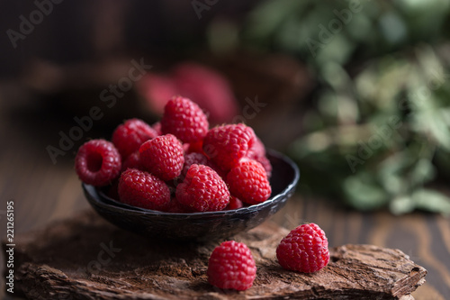 Vászonkép Fresh raspberries background. Fresh raspberry