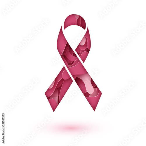 Breast cancer Awareness sign isolated. Pink Ribbon. Vector paper cut pink ribbon - breast cancer awareness symbol. Vector illustration EPS 10