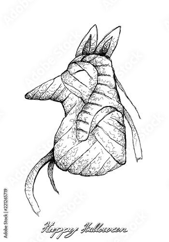 Illustration Hand Drawn Sketch of Anubis Mummy Isolated on White Background. A God Associated with The Mummification and Afterlife in Ancient Egyptian Religion.