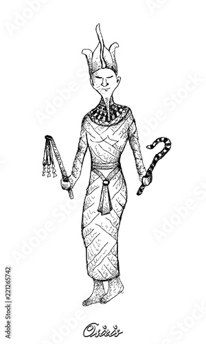 Illustration Hand Drawn Sketch of Osiris Isolated on White Background. A God of Life, Death and Afterlife in Ancient Egyptian Religion.