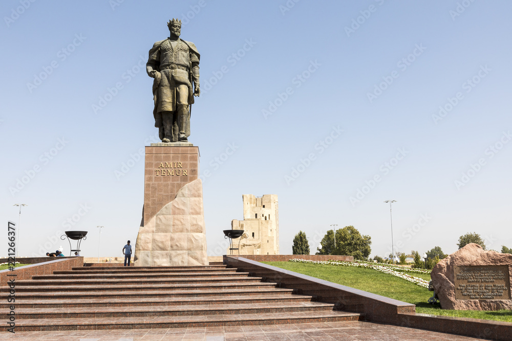 The monument to the Turco-Mongol conqueror Amir Timur in Shahrisabz, Uzbekistan.