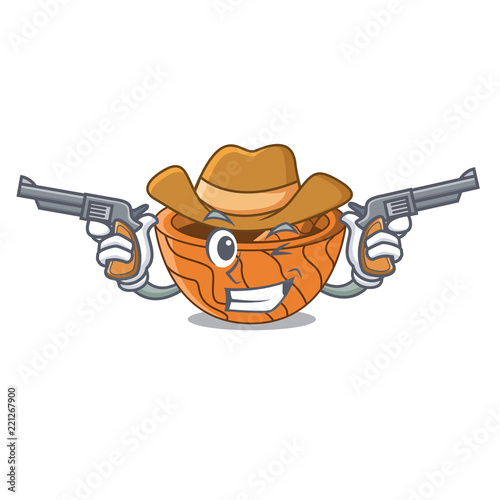 Cowboy handmade wooden mortar isolated on cartoon