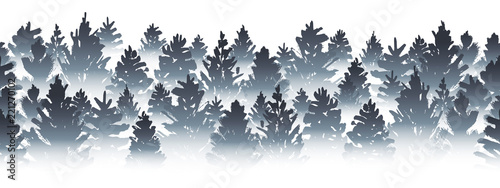 Seamless border with coniferous forest sihouette isolated on white