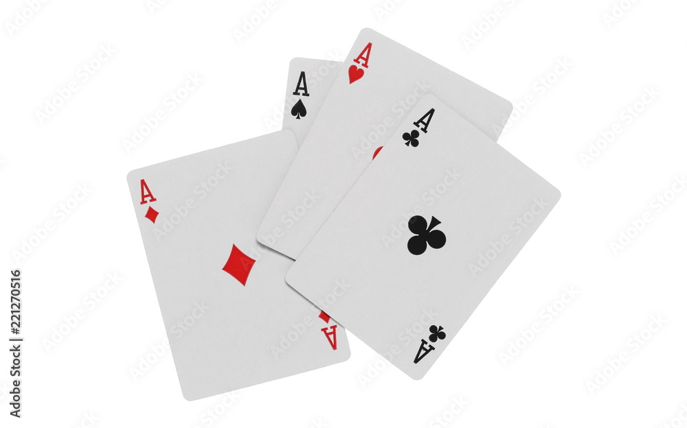 Playing cards for poker and gambling, four aces isolated on white background with clipping path Playing cards for poker and gambling, four aces isolated on white background with clipping path