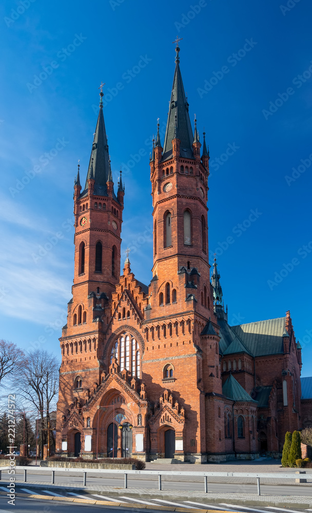 Scenic view of Gothic Revival Church of the Holy Family in Tarnow, Poland