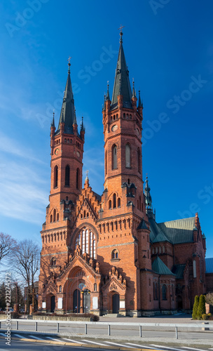 Scenic view of Gothic Revival Church of the Holy Family in Tarnow, Poland