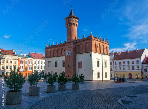 Scenic view of renaissance town hall on market square of old town in Tarnow, Poland
