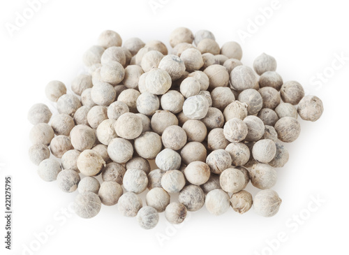 White pepper corns isolated on white background with clipping path
