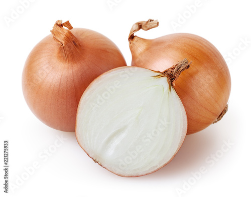 Onion bulbs isolated on white background with clipping path