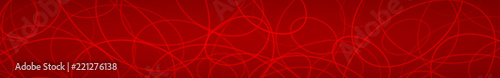 Abstract horizontal banner of randomly arranged contours of elipses on red background