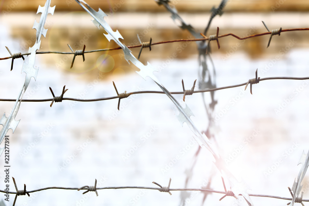 barbed wire on a blurred background barbed wire on a blurred background