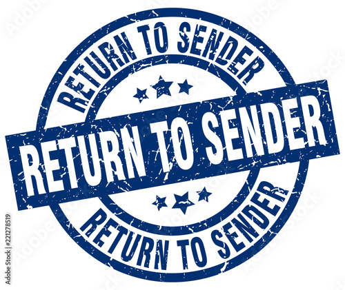 return to sender blue round grunge stamp