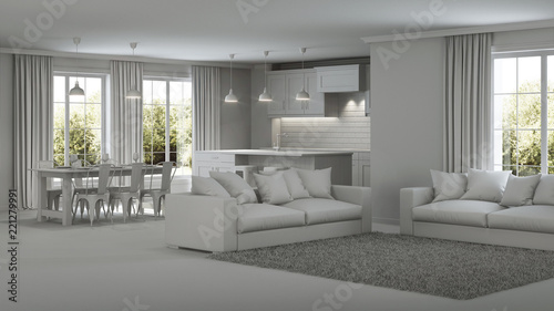 Modern house interior. Repairs. Gray interior.  3D rendering.