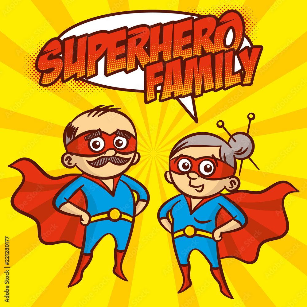 Fototapeta premium Superhero Family Superheroes Cartoon character Vector illustration