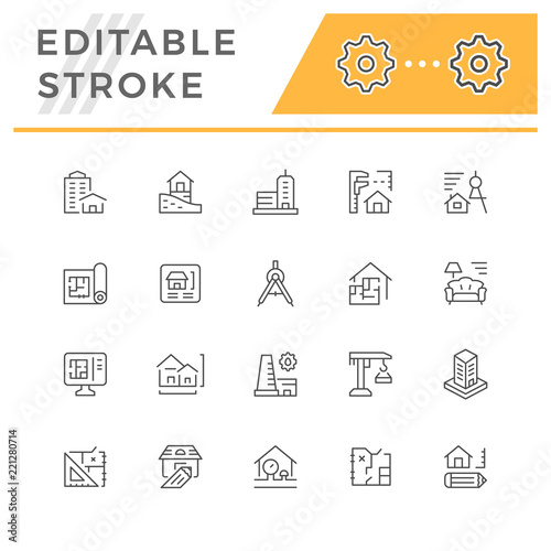 Set line icons of architecture