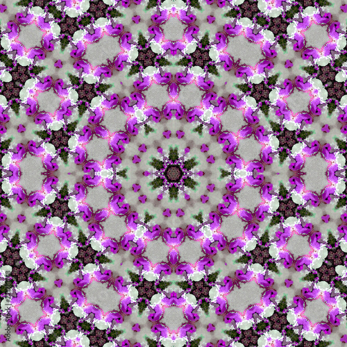 circular floral tile arabesque with violet petals and grey background