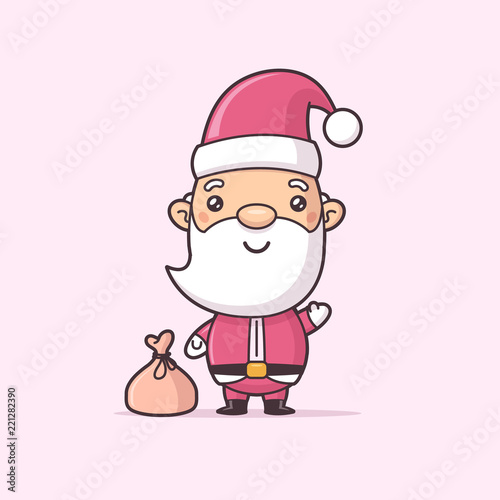 Cute Christmas Santa Claus vector illustration in kawaii cartoon style