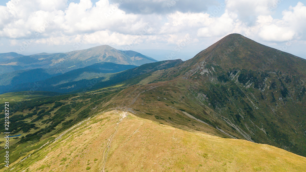 Fototapeta premium Aerial view of the footpath in the Carpathian Mountains