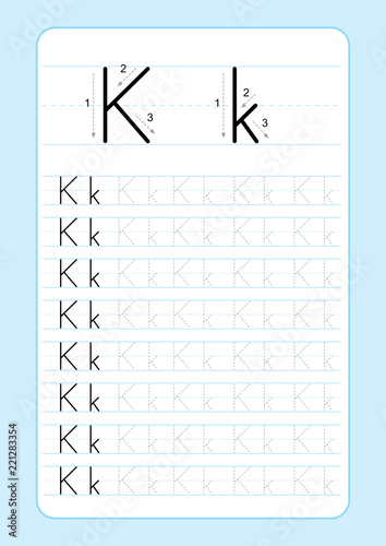 Alphabet letters tracing worksheet with alphabet letters. Basic writing practice for kindergarten kids A4 paper ready to print vector illustration