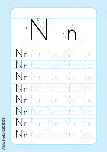 Alphabet letters tracing worksheet with alphabet letters. Basic writing practice for kindergarten kids A4 paper ready to print vector illustration