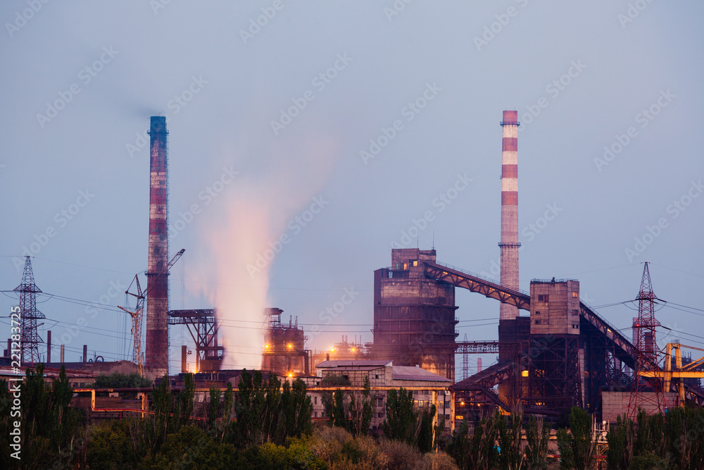 Heavy industry air pollution factory. Metallurgical plant smoke chimney. Ecology concept Heavy industry air pollution factory. Metallurgical plant smoke chimney. Ecology concept