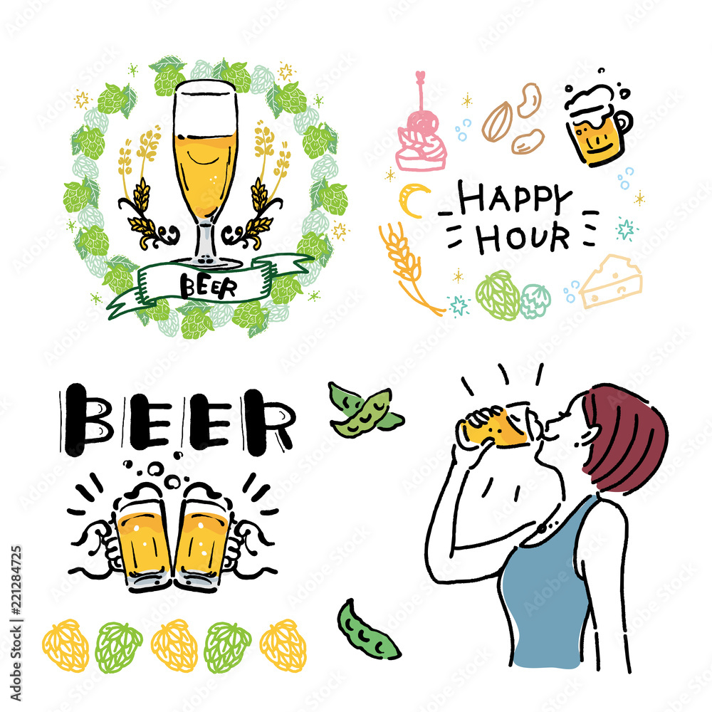 ビール フレーム 乾杯 イラスト セット Stock Vector Adobe Stock