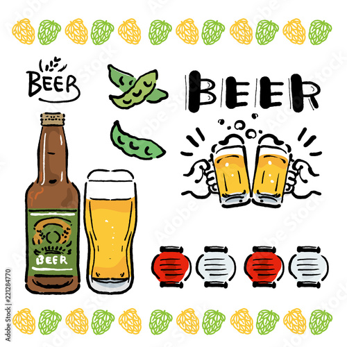 ビール　乾杯　イラスト　セット
