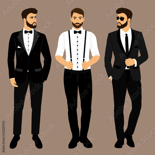 A man with suspenders. The groom. Clothing. Wedding men's suit, 