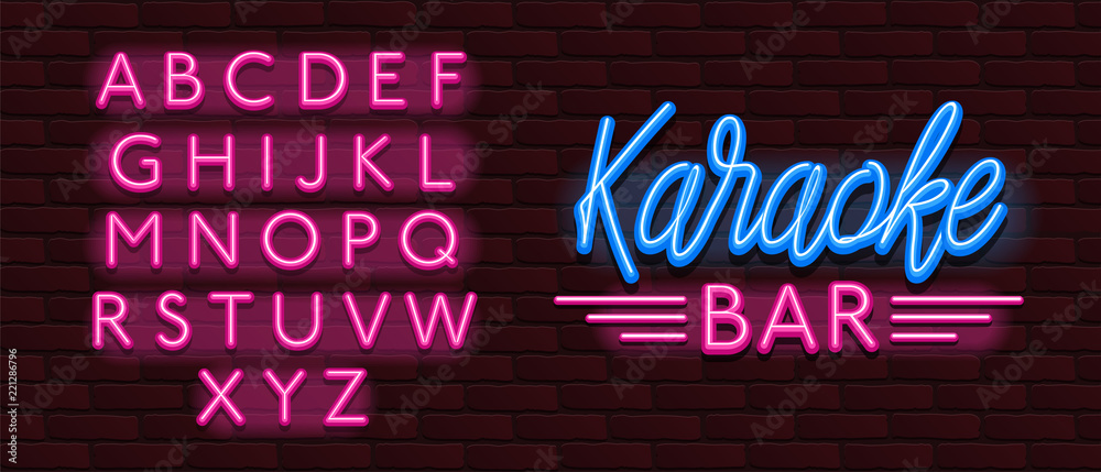 Vector Neon glow banner karaoke bar music