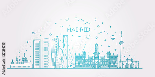 Madrid skyline, Spain. Vector illustration, line art