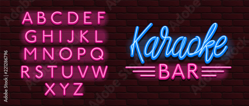 Vector Neon glow banner karaoke bar music