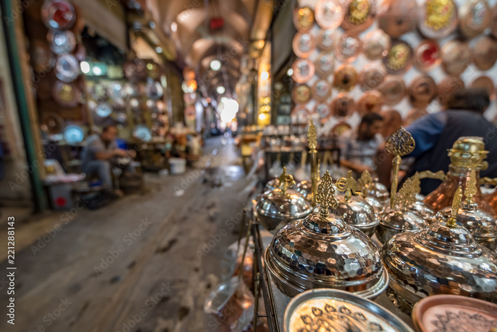 copper objects or sale in Huseyniye Bazaar