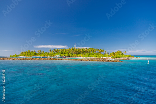 Maldives island port, boats and nature background