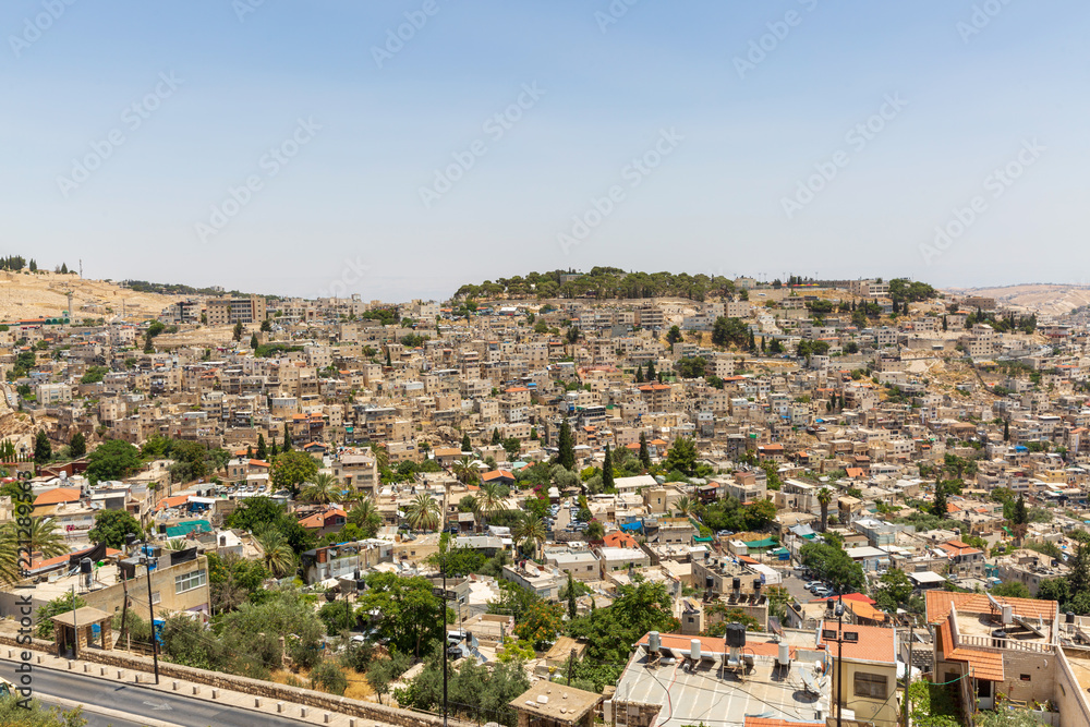 Wide view on residential neighborhoods in East Jerusalem