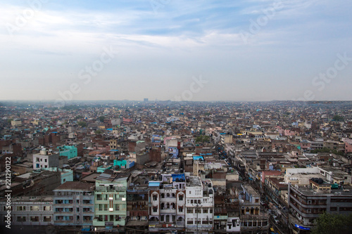 An aerial view of Old Delhi taken from the Jama Masjid in New Delhi, India. 