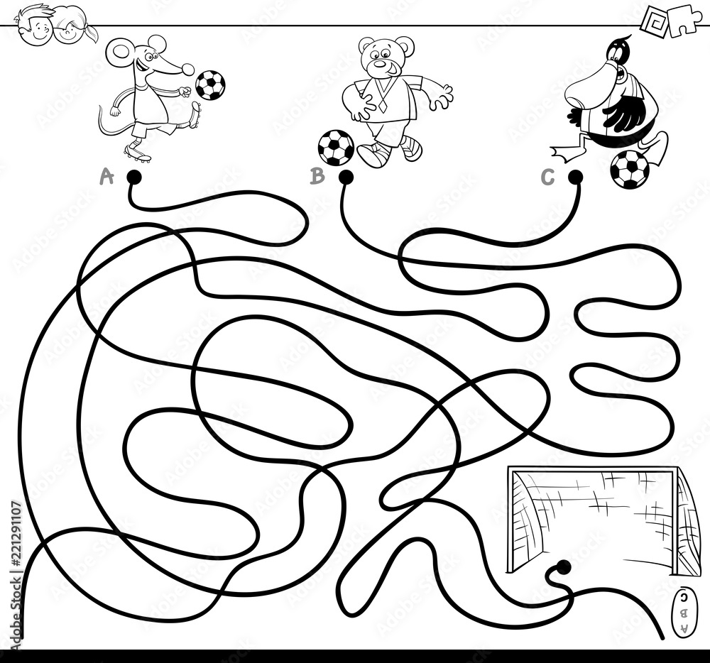 maze with animals playing soccer color book maze with animals playing soccer color book