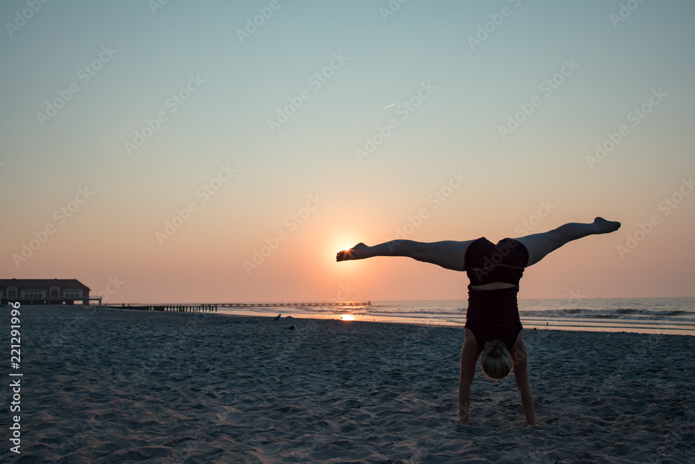 Moment of zen at sunrise in yoga pose
