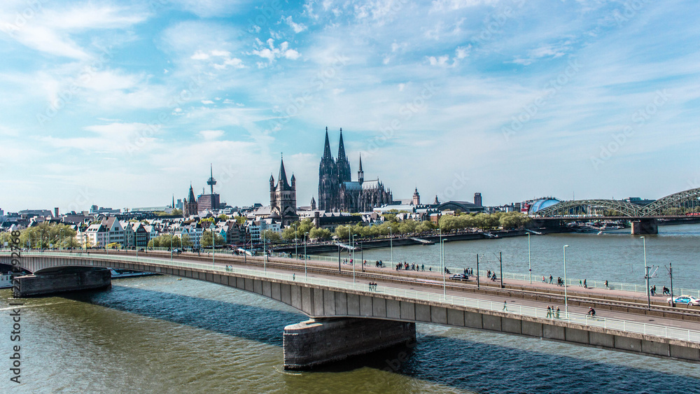 Obraz premium Cologne, Germany aerial view over the Rhine River.