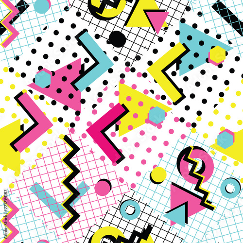 Colorful abstract 80s style seamless pattern