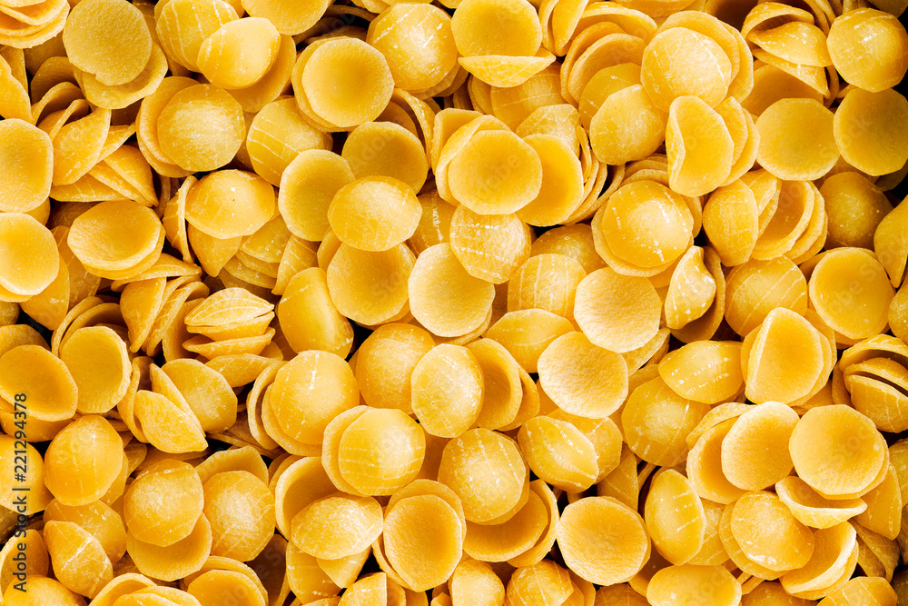 Full frame texture background of orecchiette pasta Full frame texture background of orecchiette pasta