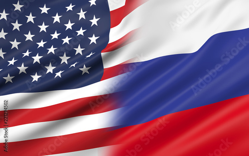 3D illustration of USA and Russia flag
