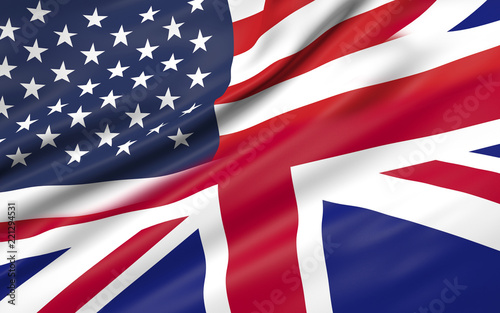 3D illustration of USA and UK flag