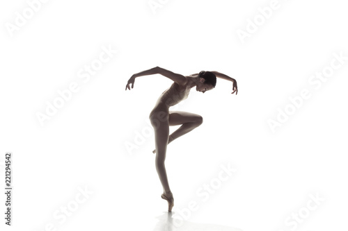 Photos Young graceful female ballet dancer or classic ballerina dancing isolated on white studio