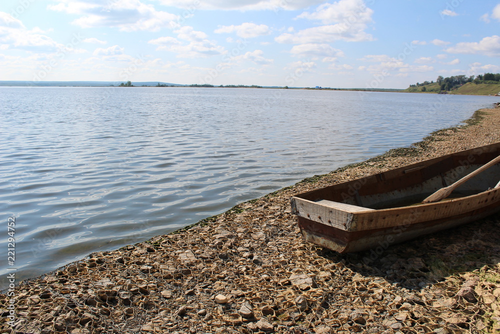 Obraz premium Photo fishing boat for fishing and walks on the river, lake.