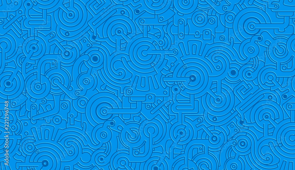 Seamless Vector Mechanical Pattern Texture. Isolated. Steampunk. Blue